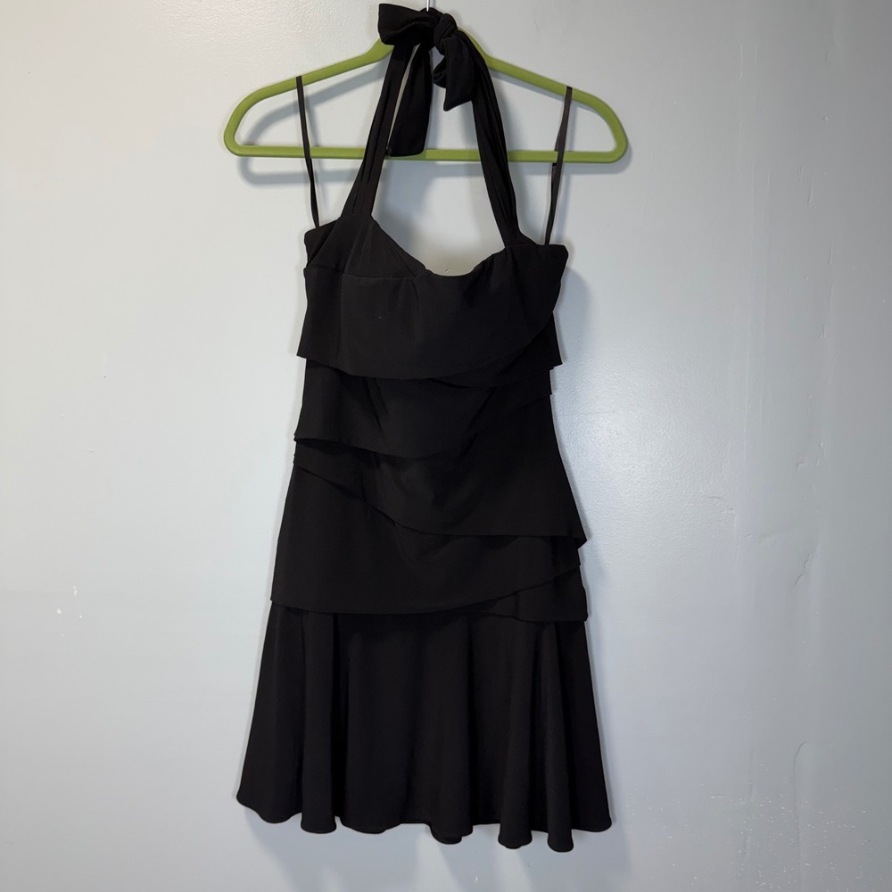 White House Black Market Black Tiered Halter Mini Flounce Cocktail Dress Size 8